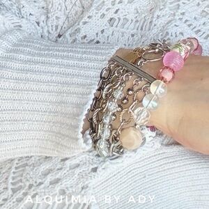 Alquimia Pink Beaded and Rose Gold  Bracelet AURA QUARTZ